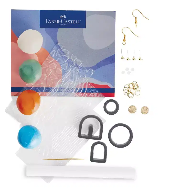 Faber-Castell Texture Clay Earrings: Multicolored Art & Craft Tool Set, 30 Pieces, Includes Brushes, Wood Material