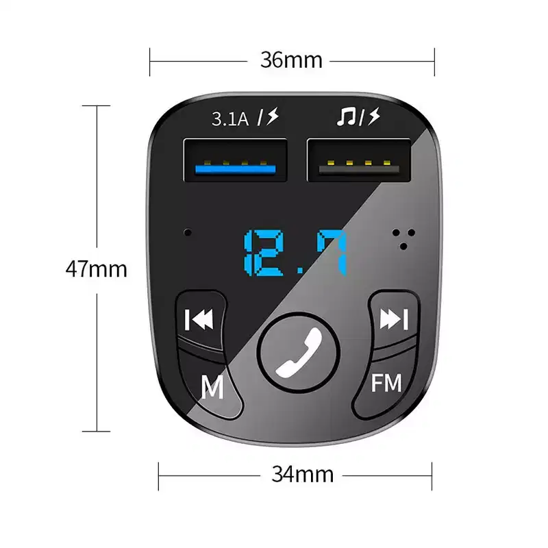 Multifunction Noise Reduction Car Mp3 Player, Fm Transmitter Wireless Compatible Receiver, Dual Usb Car Fast Charger