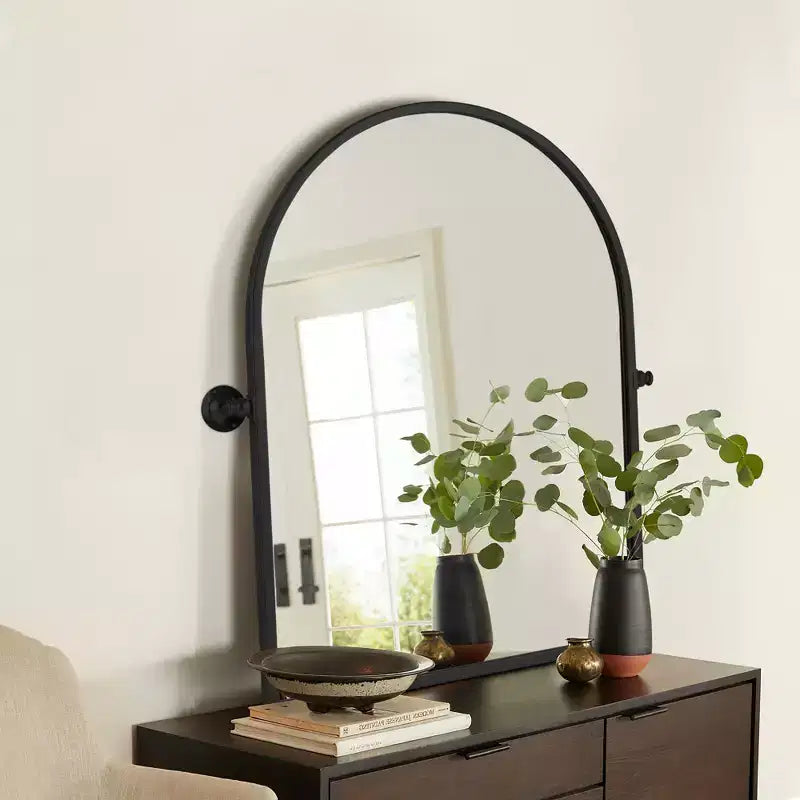 Iron Right Angled Arched Black Hardware Hanging Mirror 91x61x4cm