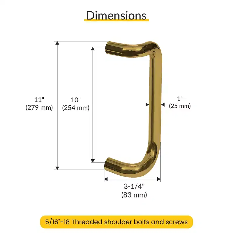 Brixwell 1PL010X10BR Offset Pull Handles Back-to-Back, 10 Mounting Center To Center, Aluminum Material, Polished Brass Finish