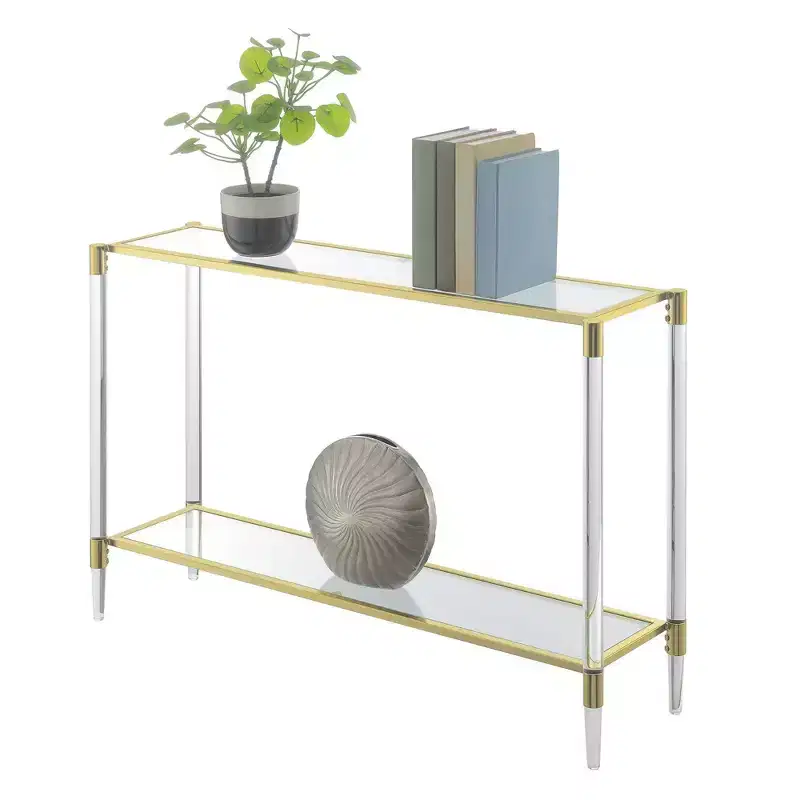 Breighton Home Royal Crest 2 Tier Acrylic Glass Console Table Gold/Glass: Chic Entryway Furniture, 12" Depth