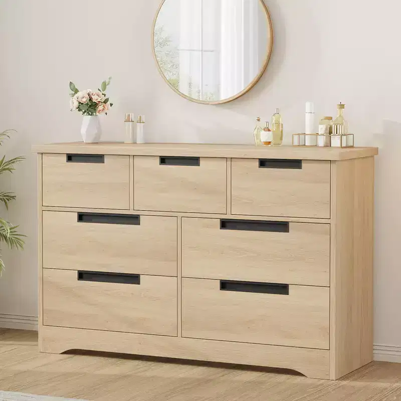 7 Drawer Dresser for Bedroom, 46.8W Wooden Chest of Drawers with Embedded Handles, Clothes Storage Organizer, Dresser TV Stand for Hallway
