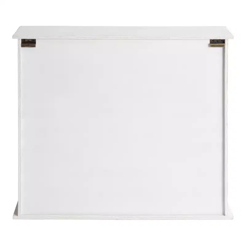 Kate & Laurel All Things Decor 30" x 28" Barnhardt Decorative Wooden Wall Cabinet with 2 Sliding Glass Doors White: 3-Tier Storage