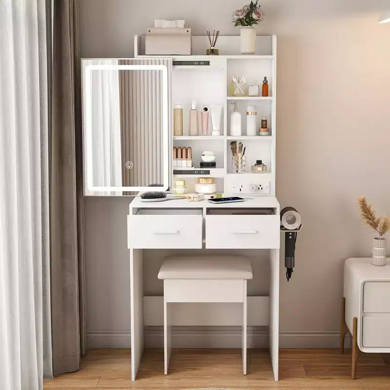 GDFStudio Yara 24 W Small Mirror Vanity Table with Stool