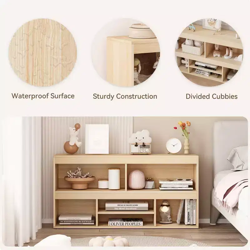 Toy Storage Organizer, 6-Cube Wooden Kids Bookshelf with Metal Accents, Toy Bookcase for Playroom Nursery Classroom