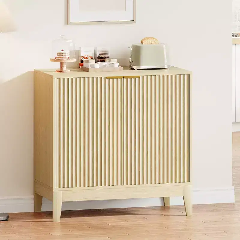 31.5'' Modern Fluted Buffet Cabinet Sideboard with Storage Wood Mid Century Coffee Bar Sideboard Credenza Accent Console Storage Cabinets