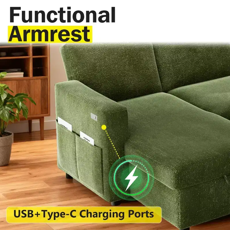 Dyonery 81 Sectional Sleeper Sofa, L-Shaped Pull Out Couch with Reversible Storage Chaise, USB, Reclining Backrest
