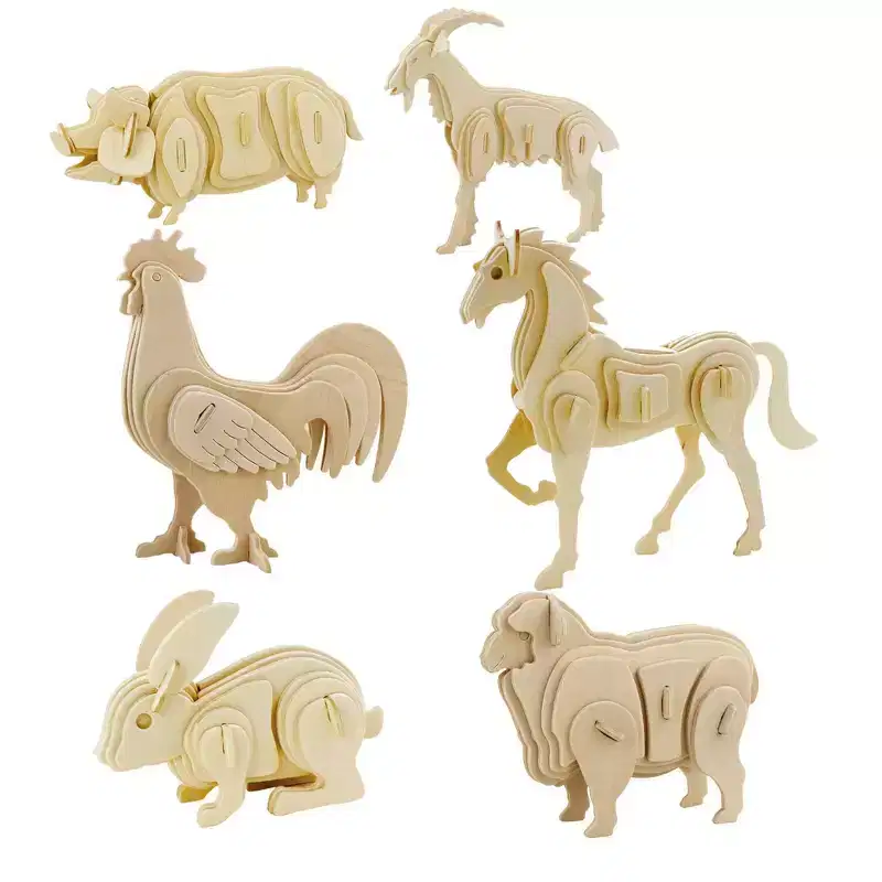 6pk Wooden Puzzle Farm Animals Bundle Set - Hands Craft