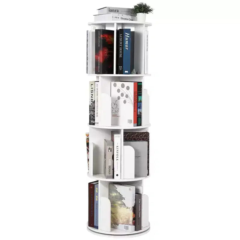 Wooden Rotating Bookshelf, 4-Tier 360 Display Floor-Standing Bookcase, Multi-Functional Storage Organizer for Kids and Adults in Living Room