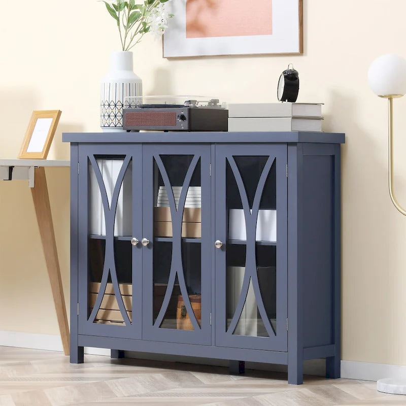 HOMCOM Modern Kitchen Sideboard, Buffet Cabinet with 2 Storage Cupboard, Glass Doors