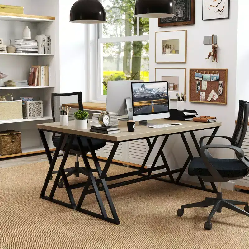 Costway 2PCS 59 Computer Desk Large Industrial Home Office Desk w/Heavy-duty Metal Frame