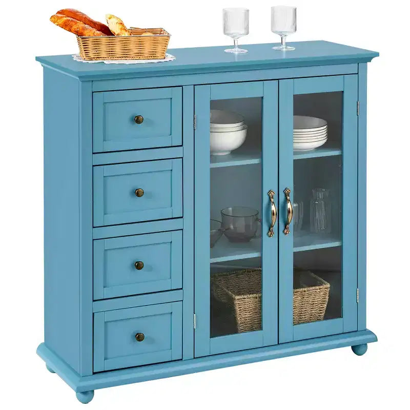 White/Blue/Green Buffet Sideboard with 4 Drawers & 2 Doors – 1 Person