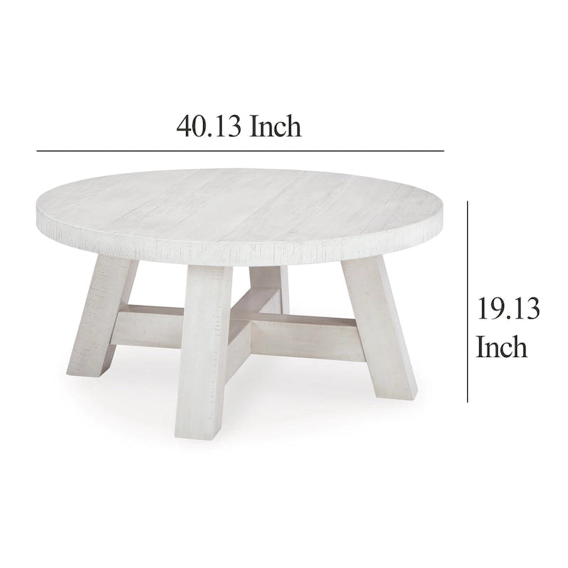 Round Cocktail Coffee Table, Rustic Posts, 40 Inch White Pine
