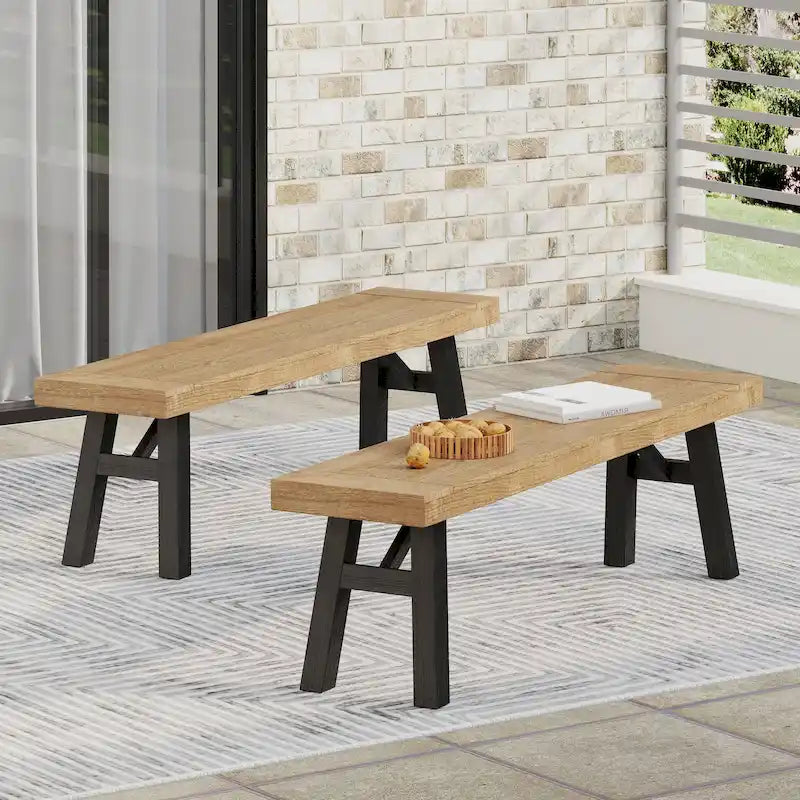 Bettina Acacia Wood Outdoor Dining Benches by Christopher Knight Home