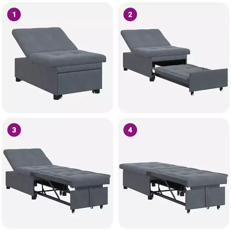 Sofa Bed Dark gray 67 x 194 x 38 cm Velvet
