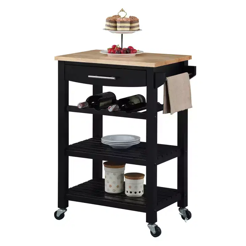 Ellaine 4 Tier Butcher Block Kitchen Cart with Drawer and Wine Rack - Breighton Home