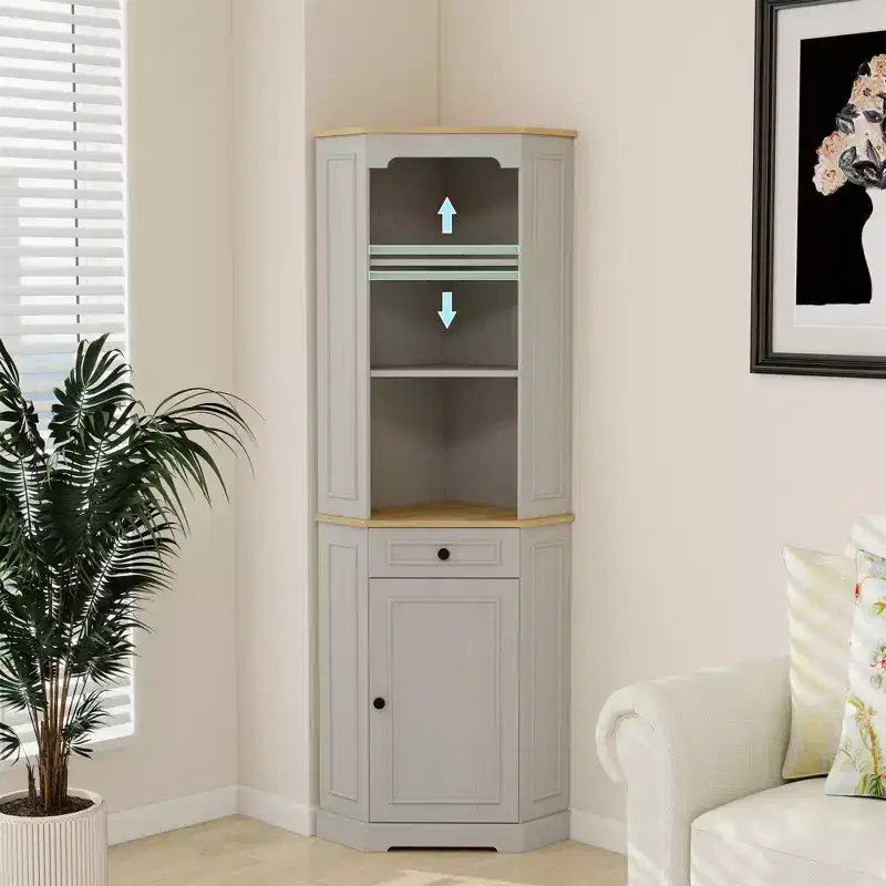 AndMakers Antique White Wood 17.71 in. Pantry Cabinet with 5 Shelves