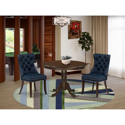 3-Piece Mahogany Finish Solid Wood Top-Round Dining Room Set-Seats 4