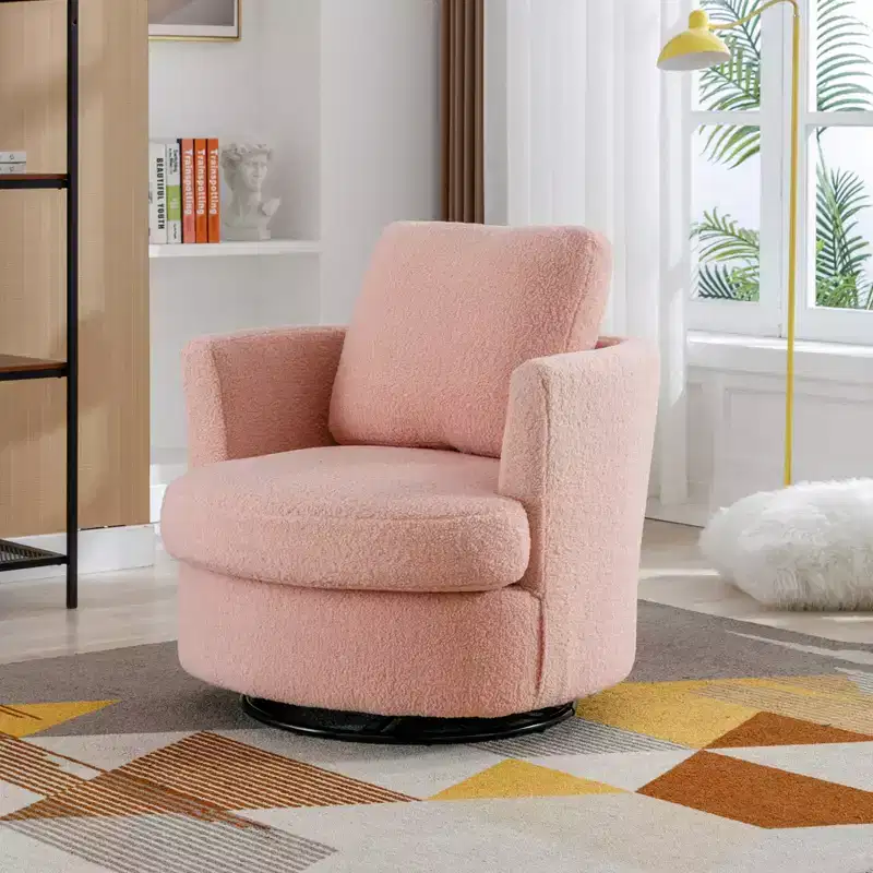 GDFStudio Bertha Swivel Boucle Upholstered 32 Wood and Steel Chair