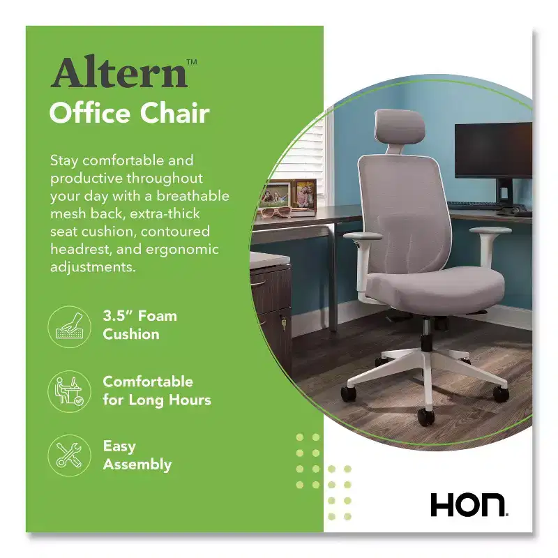 HON Altern Mesh Back Task Chair, 17.95 to 21.1 Seat Height, Gray Seat, Gray/White Back, White Base
