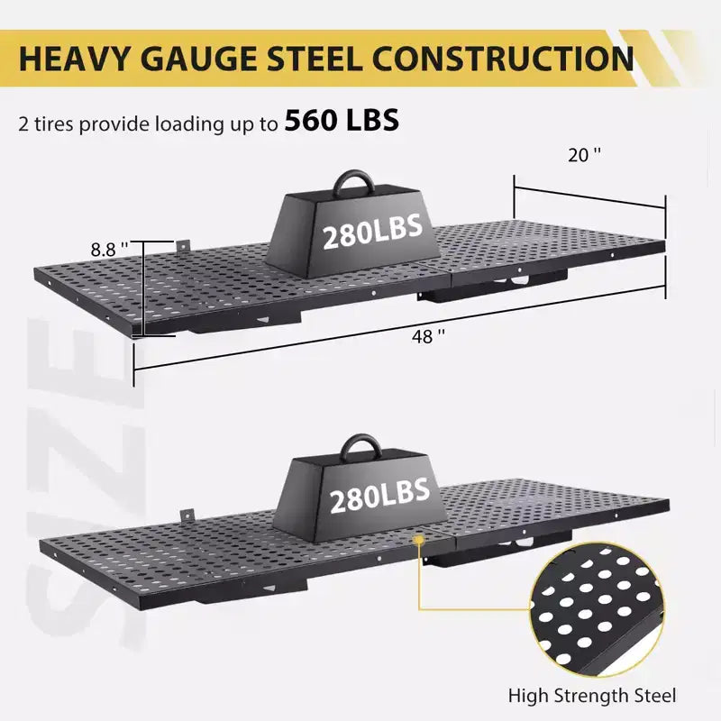 Garage Storage Rack, Wall Mounted Shelves  Heavy Duty 280LBS/Each Steel Shelves with 4 Hooks for Garage Organization