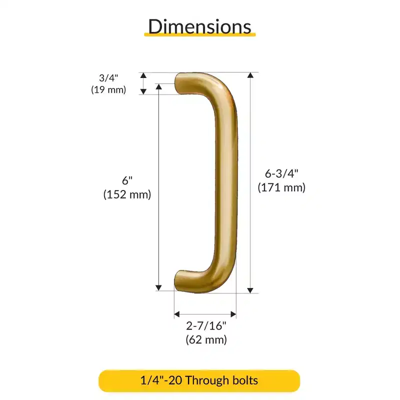 Brixwell 34SPL6BR Solid Pull Handle, 6 Mounting Center To Center, Aluminum Material, Polished Brass Finish