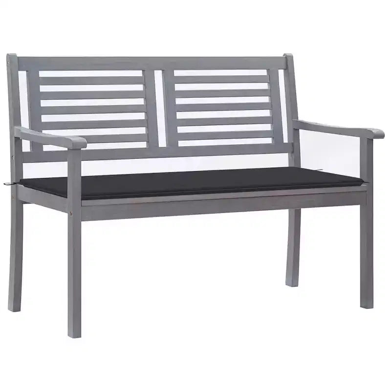 vidaXL 2-Seater Gray Eucalyptus Wood Patio Bench/Loveseat with Anthracite Cushion for Garden, Terrace, Outdoor Living
