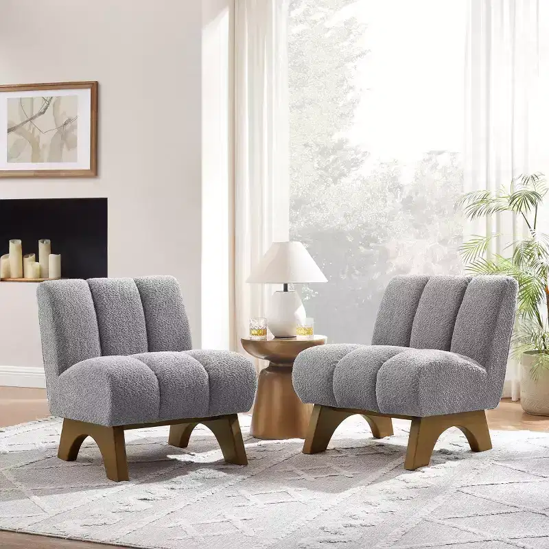 Art Leon Polar Fleece Fabric Upholstered Accent Slipper Chair with Rubber Wood Legs