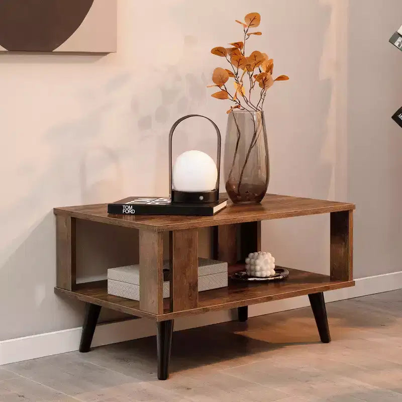 Costway Coffee Table Retro Mid-Century Coffee Table W/Storage Open Shelf Living Room