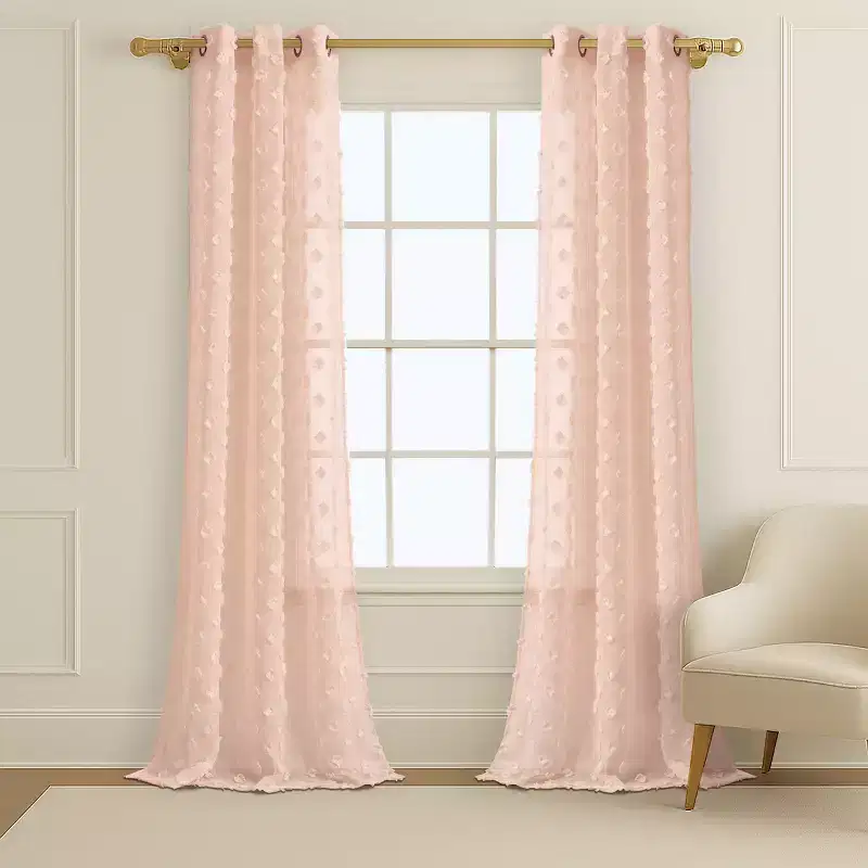 Set of 2 84x38 Diamond Clipped Jacquard Grommet Sheer Window Curtain Panels