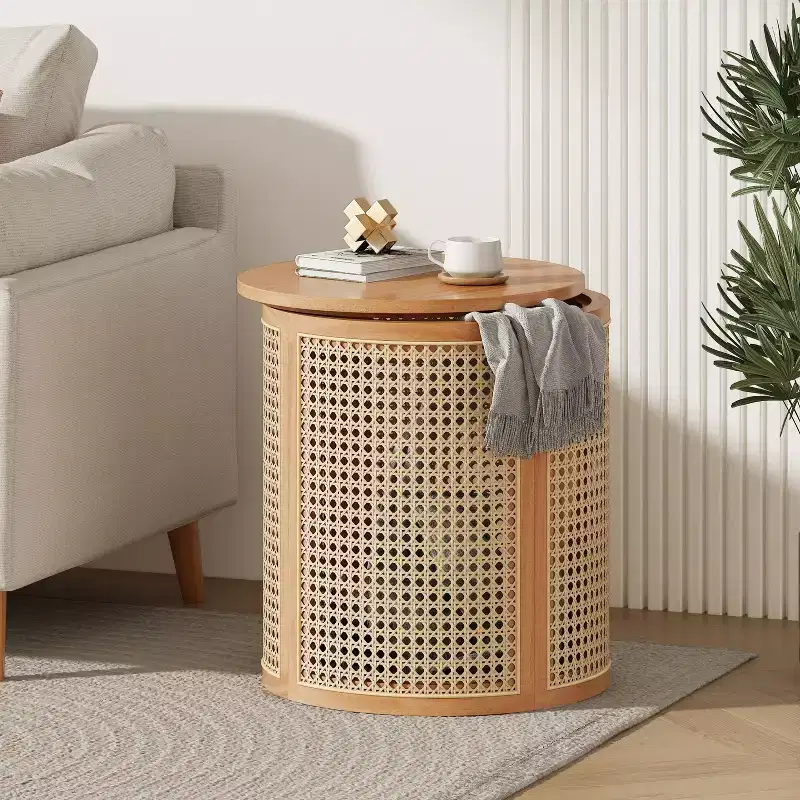MDF & Acacia Round Side Table 15.7''H x 15.7'' diameter