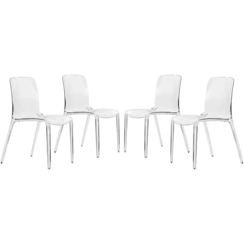 LeisureMod Murray Mid-Century Modern Dining Chair - Waterfall Edge Design Acrylic, Ergonomic and Stackable, Set of 4