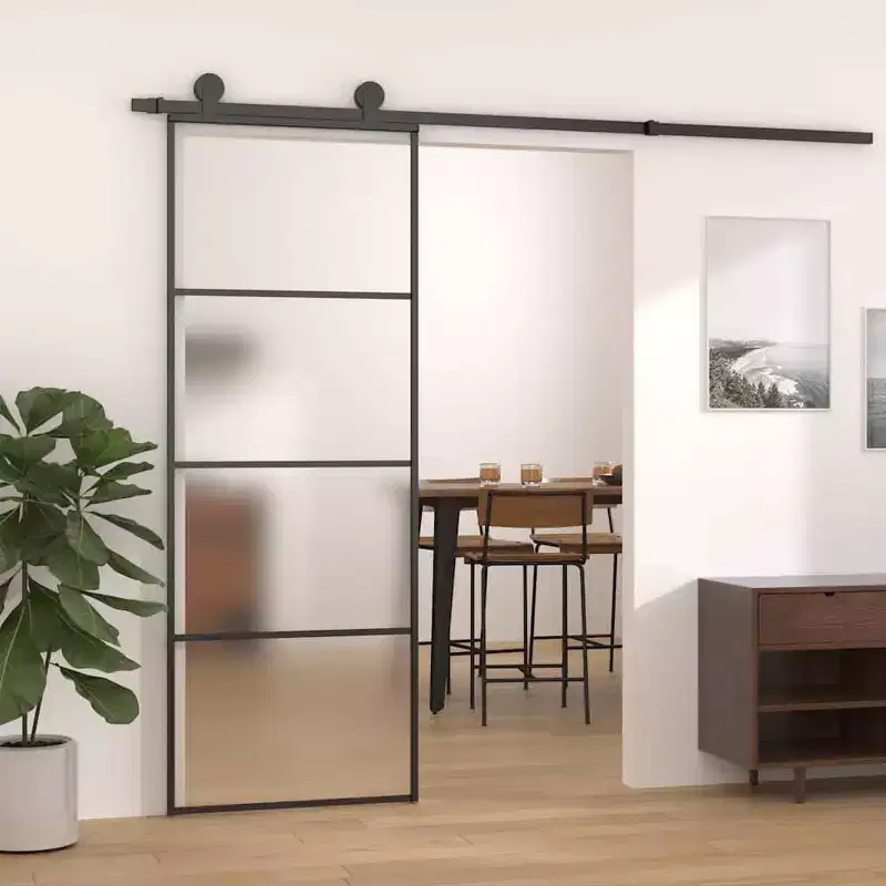 vidaXL Sliding Door Frosted ESG Glass and Aluminum 35.4x80.7