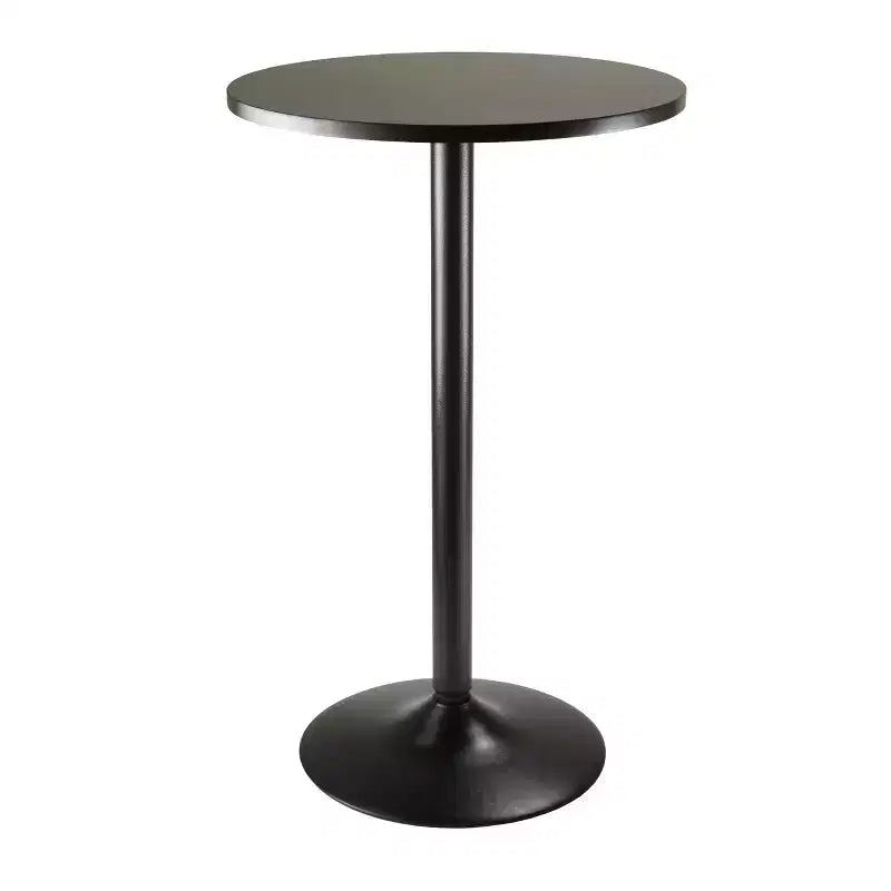 3pc Obsidian Bar Height Dining Set with Air Lift Adjustable Stools Wood/Black - Winsome: Modern Round Table, Faux Leather Seats