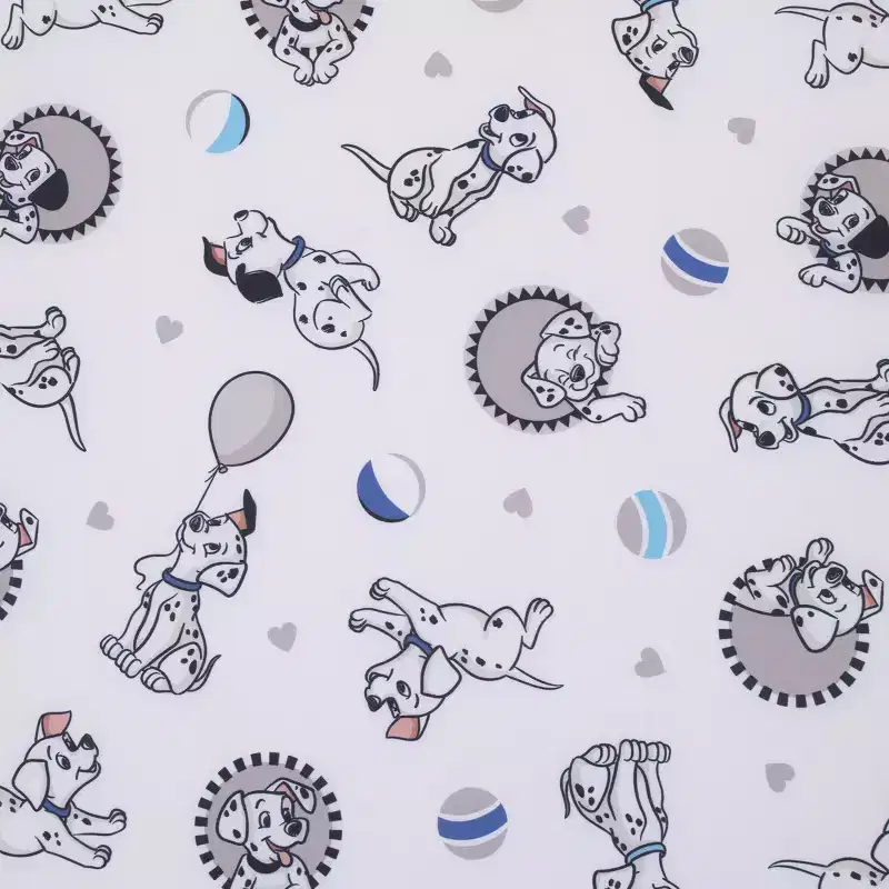 NoJo Disney 101 Dalmatians Gray, Black, White, and Blue Puppies Super Soft Nursery Fitted Mini Crib Sheet