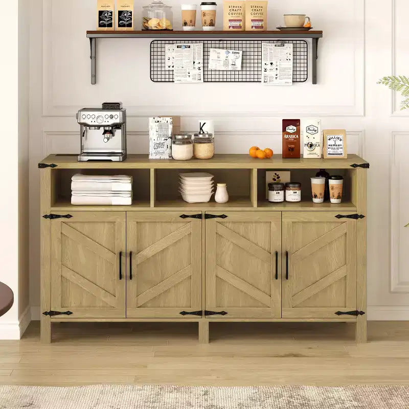 59 Modern 4-Door Sideboard Buffet Cabinet with Half-Open Storage, Adjustable Shelves, TV Stand, Living Room, Dining Room, Entryway-Panipeachy