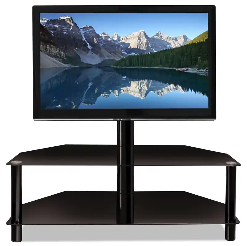 52 Modern TV Stand with Storage and Cable Management for TVs up to 60- Black Metal and Glass