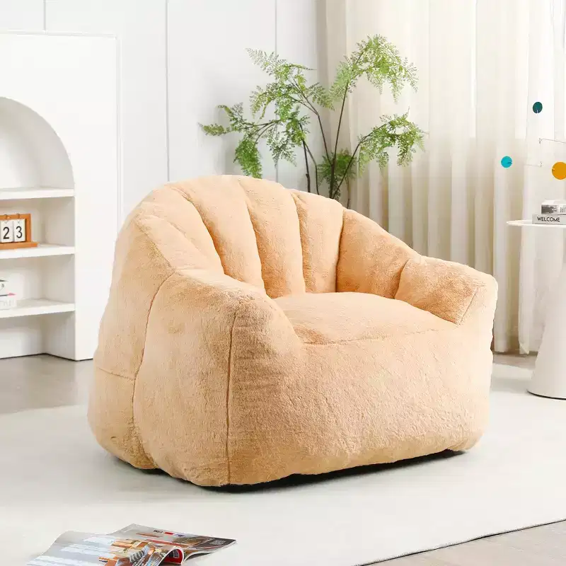 Modern Faux Fur Upholstered Bean Bag Chair with Armrest