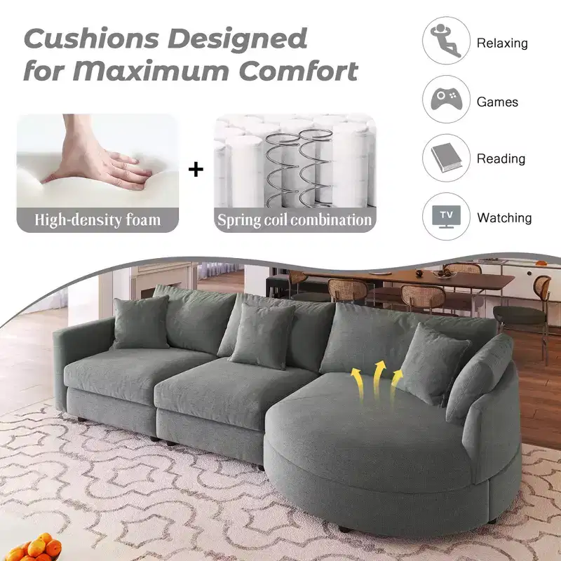 105.5 Upholstered Combination Sofas with Three Pillows and Curved Seat-ModernLuxe