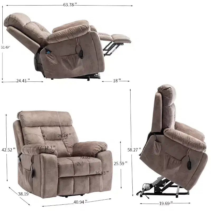 Electric Lift Massage Recliner With Heating Function And Side Pocket - ModernLuxe