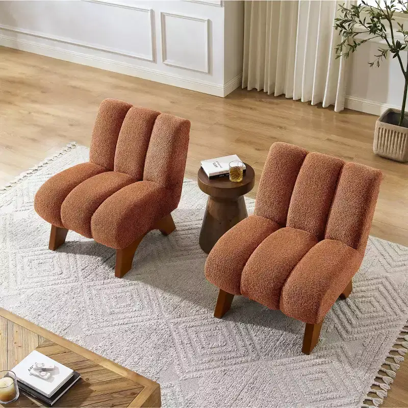 Art Leon Polar Fleece Fabric Upholstered Accent Slipper Chair with Rubber Wood Legs