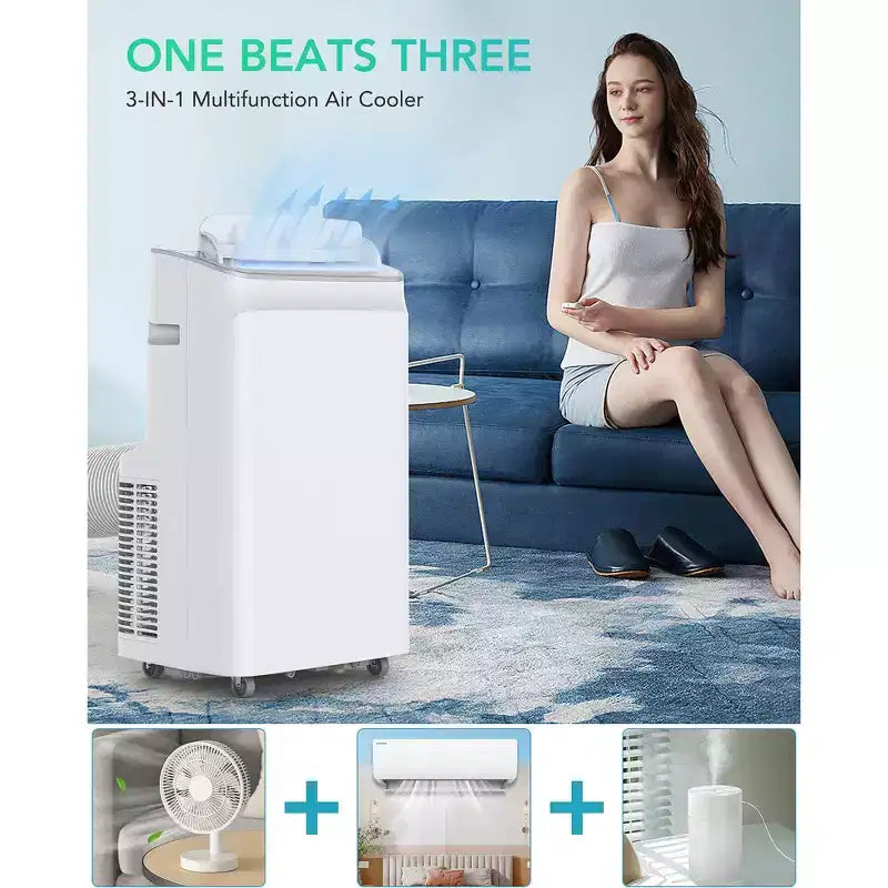 Acekool 12000 BTU 3-in-1 Portable Air Conditioner, Cools 550 Sq.Ft, Remote, Auto Swing & Timer, White