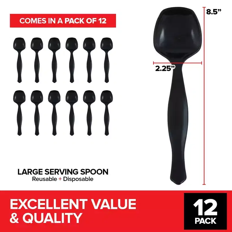 Stock Your Home Disposable Plastic Serving Spoons, Black (12 Pack)