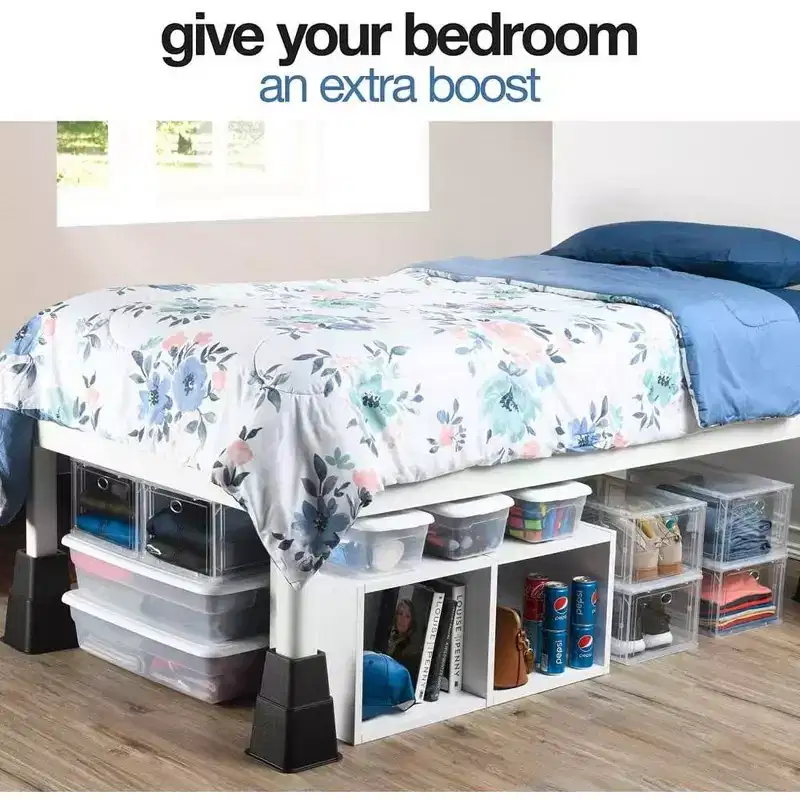 Adjustable Bed Risers - Heavy Duty Furniture Riser Set of 4 in Heights of 8, 5, or 3 Inches for Table risers, Bed Frame Risers in Black  Homeitusa