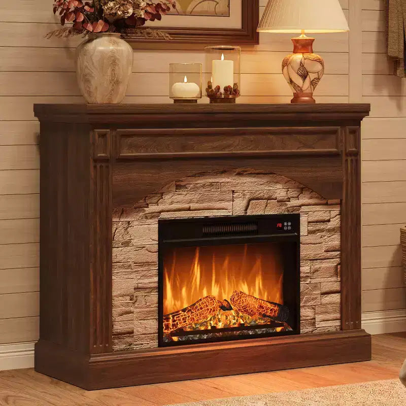 Garvee Fireplace TV Stand for TVs Up to 80 Inch, Electric Fireplace with Mantel, Farmhouse Wood Entertainment Center, 3D Flame Effect