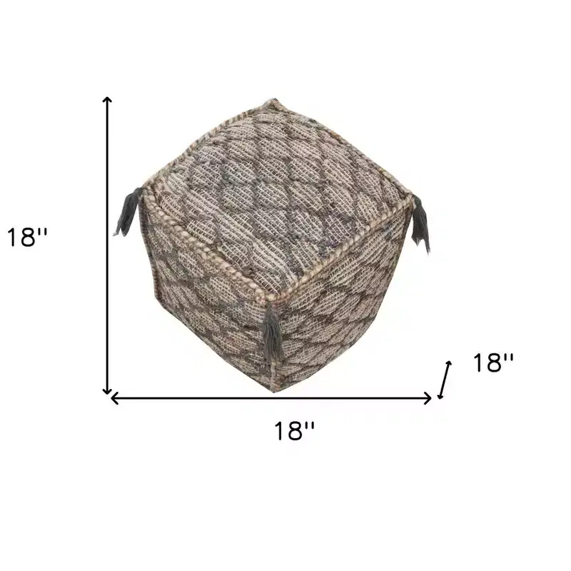 HomeRoots 18 Natural Gray And Taupe Jute Cube Trellis Pouf Ottoman