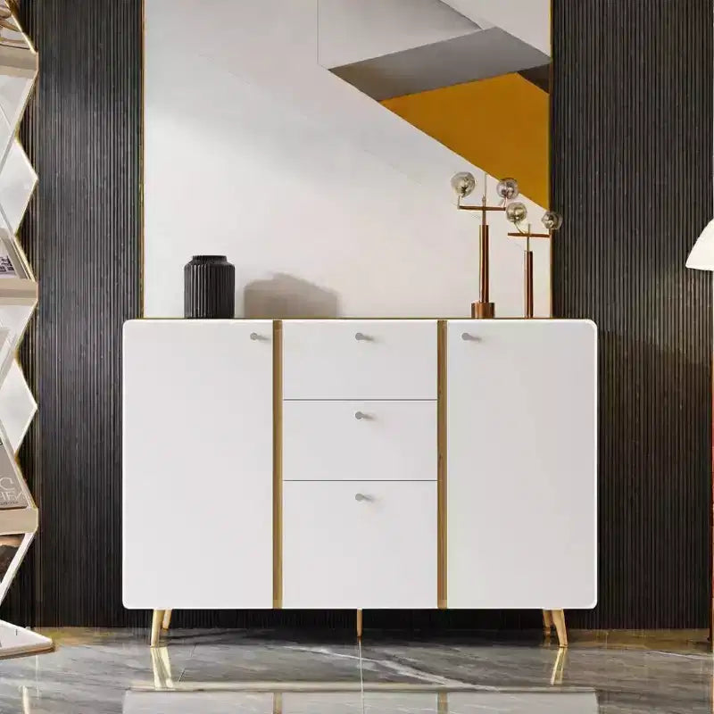 Farmhouse Buffet Cabinet With 3 Storage Drawers, 2 Doors, Sideboard Storage Cabinet Furniture With Adjustable Shelves For Dining Room White
