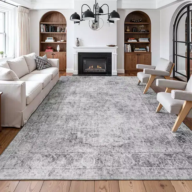 VEVOR Area Rug, 9 x 12 ft Large Washable Boho Rug, Non-Slip and Tear-Resistant Soft Carpet,Pet Friendly Bohemian Area Rugs,Indoor Mat for Bedroom,Gray