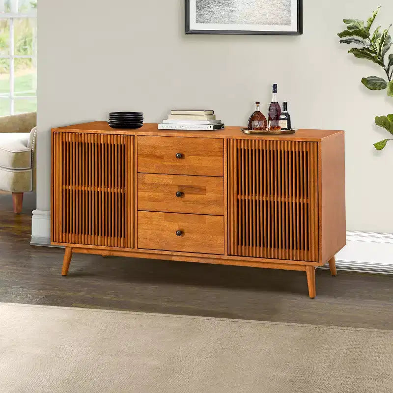 Chris 58 Wide 3 Drawer Sideboard with Slatted Doors |KARAT HOME