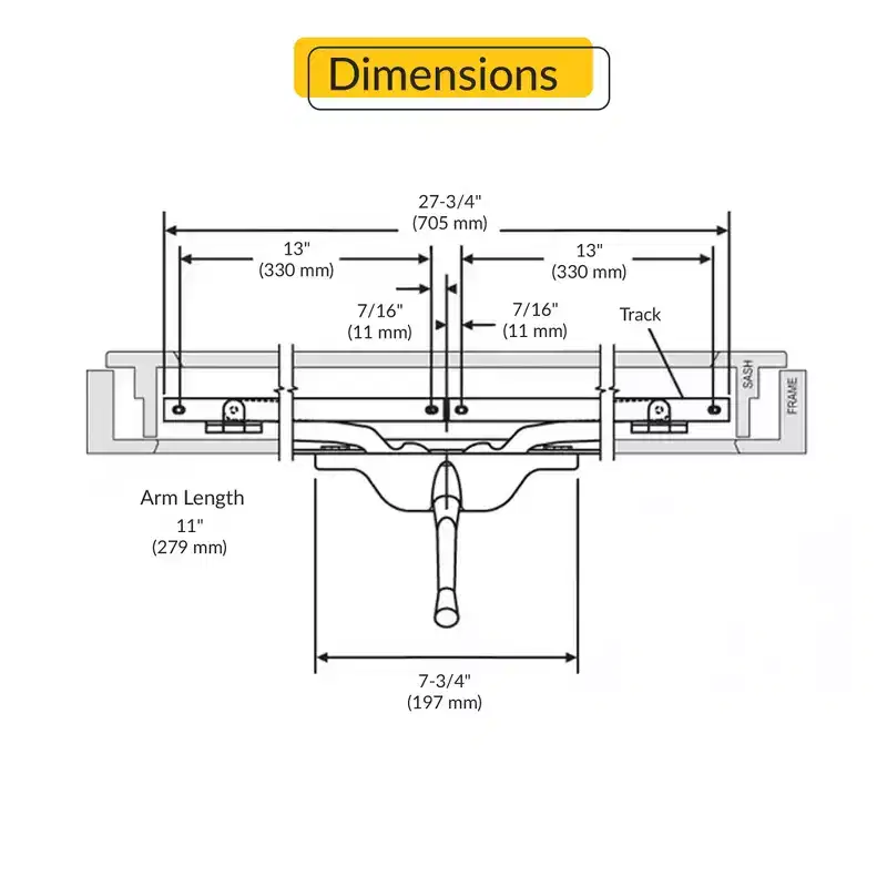 Brixwell 29-128-8 Pivot Shoe Operator for Single Vent Awning Windows 27-3/4 Length, 11 Arm Length, Chestnut Bronze Finish